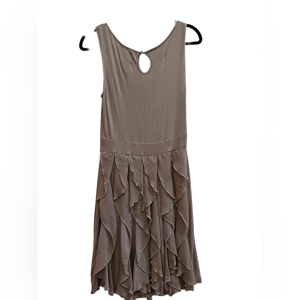Anthro Ric Rac Taupe Ruffle Dress Fairycore Balletcore Fit Flare Clean Girl S - Picture 3 of 6